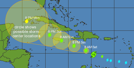 Tracking Map of Tropical Storm Ernesto - http://www.wunderground.com
